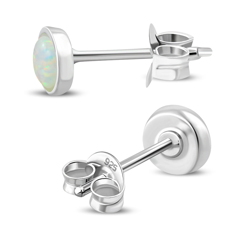4.80mm | Synthetic Sun & Ice Opal Round Sterling Silver Stud Earrings