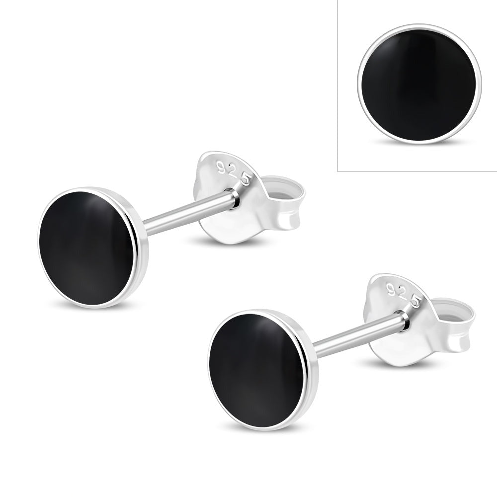 Black Onyx Round Sterling Silver StudÿEarrings