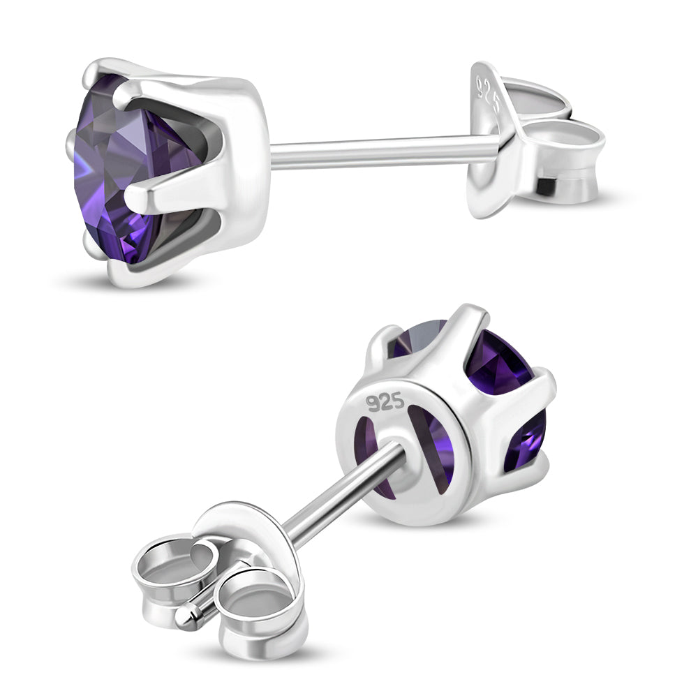 5mm Round Prong-Set Amethyst CZ Sterling Silver Stud Earrings