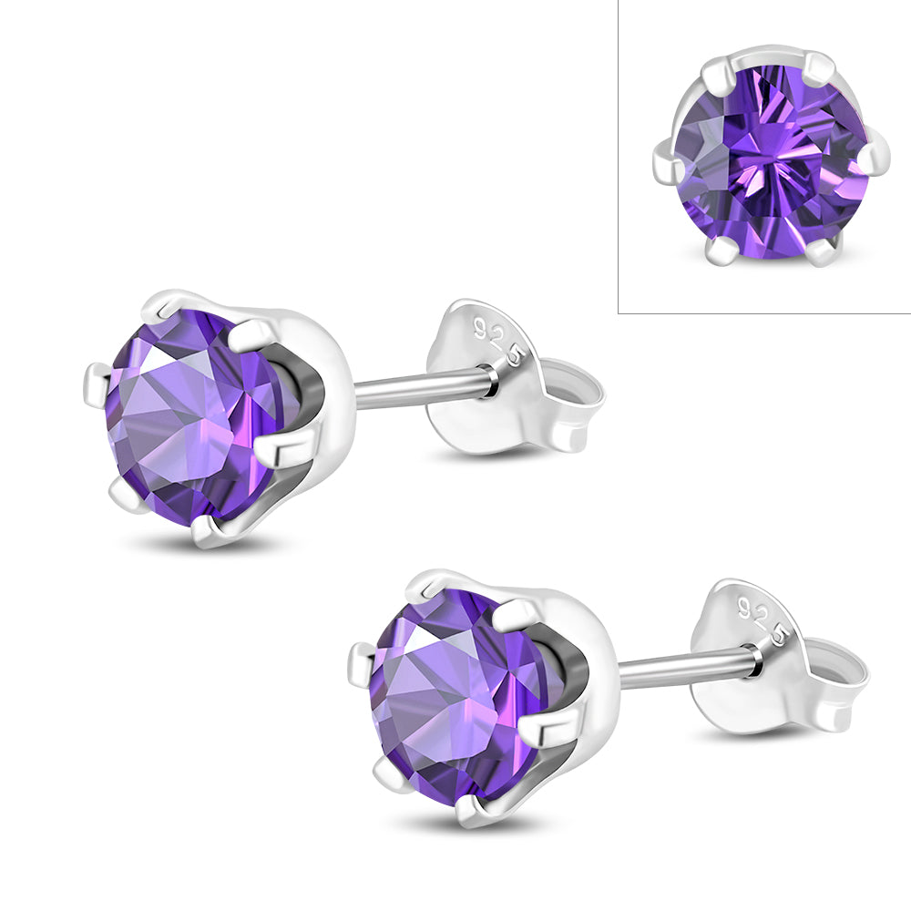 5mm Round Prong-Set Amethyst CZ Sterling Silver Stud Earrings