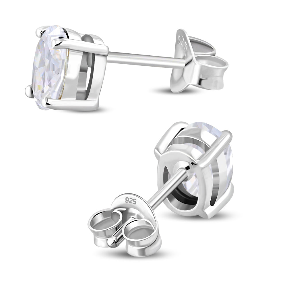 5x7mm Oval Prong-Set Clear CZ Sterling Silver Stud Earrings