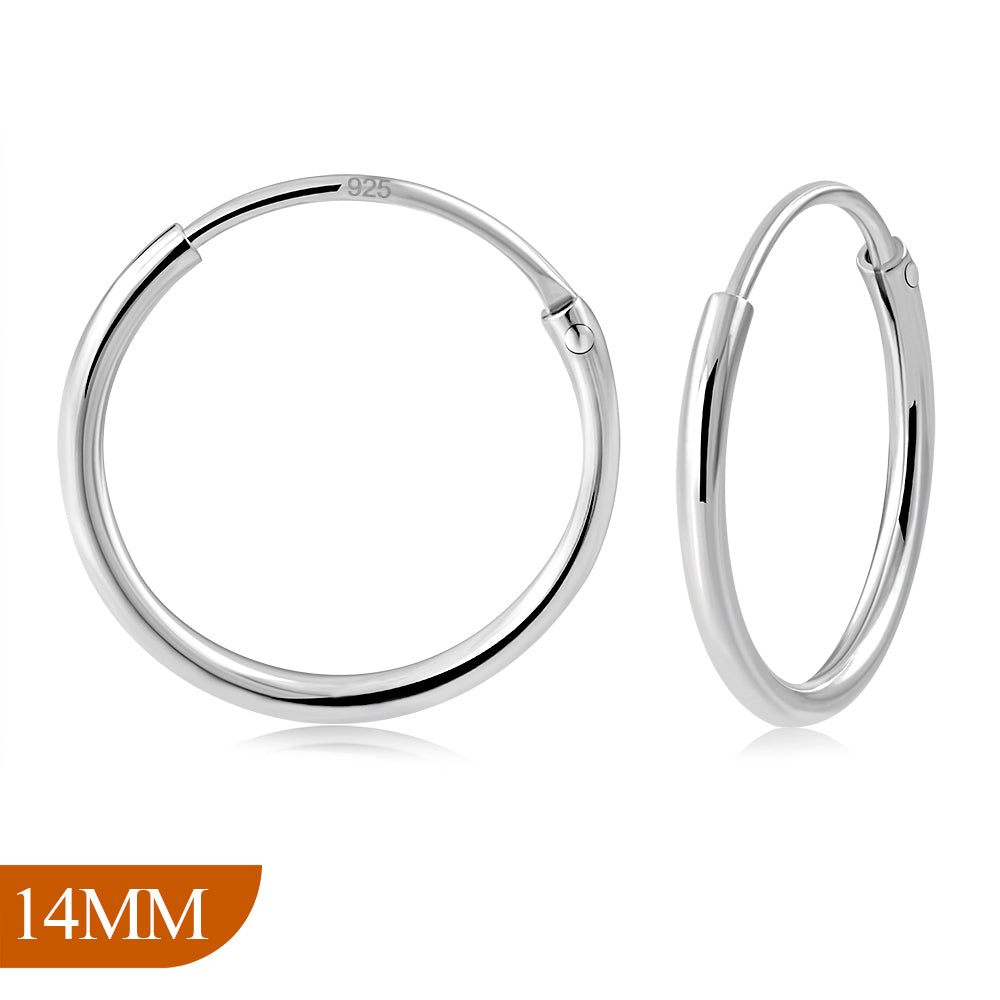 14mm Wide - 1.2mm Thick Silver Hoop Earrings