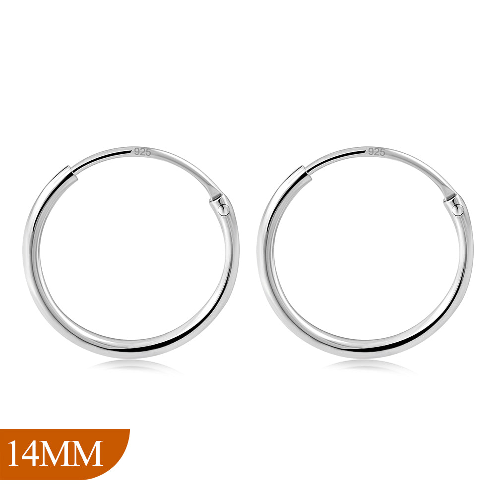 14mm Wide - 1.2mm Thick Silver Hoop Earrings