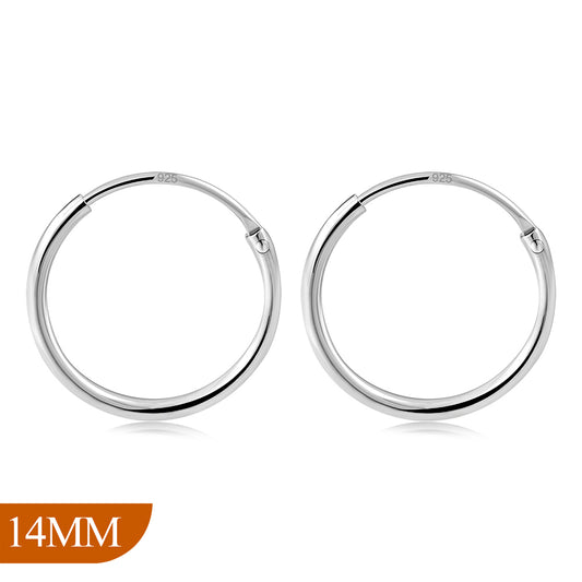 14mm Wide - 1.2mm Thick Silver Hoop Earrings