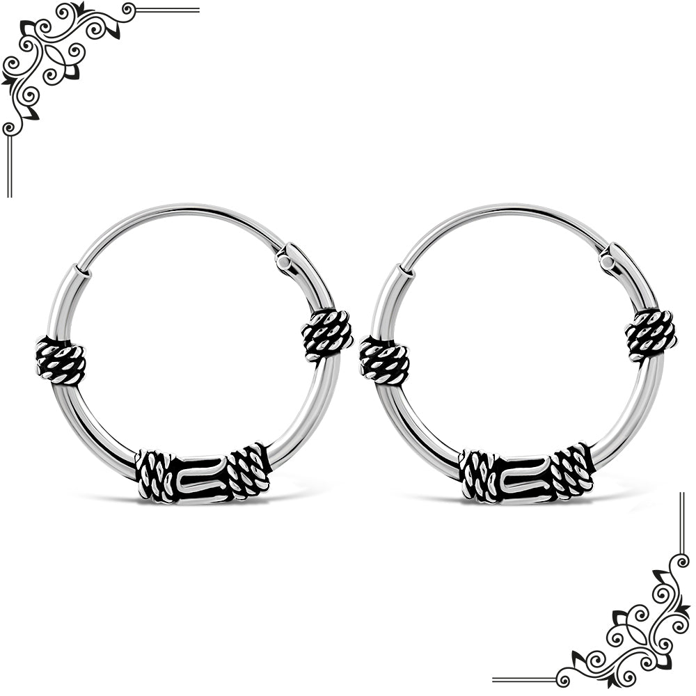 14mm Wide - 1.2mm Thick Bali Silver Hoop Earrings