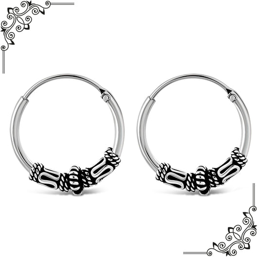 14mm Wide - 1.2mm Thick Bali Silver Hoop Earrings