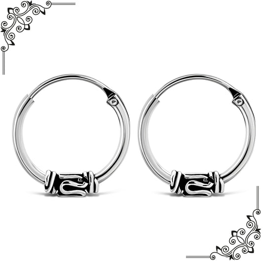 12mm Wide - 1.2mm Thick Bali Silver Hoop Earrings