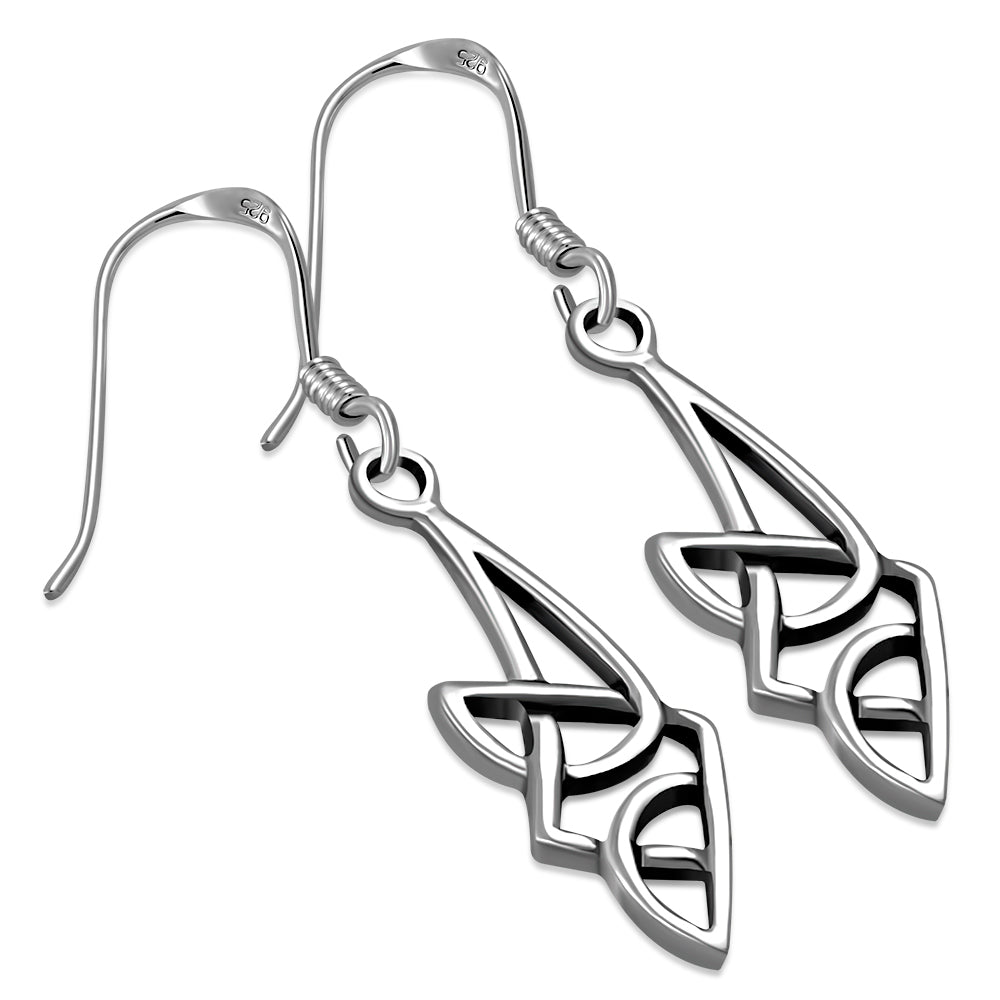 Long Celtic Knot Plain Silver Earrings