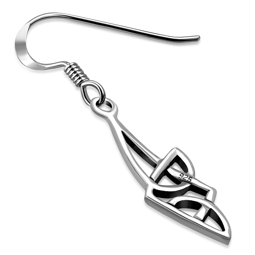 Long Celtic Knot Plain Silver Earrings