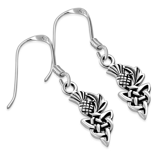 Plain Silver Thistle Celtic Knot Earrings