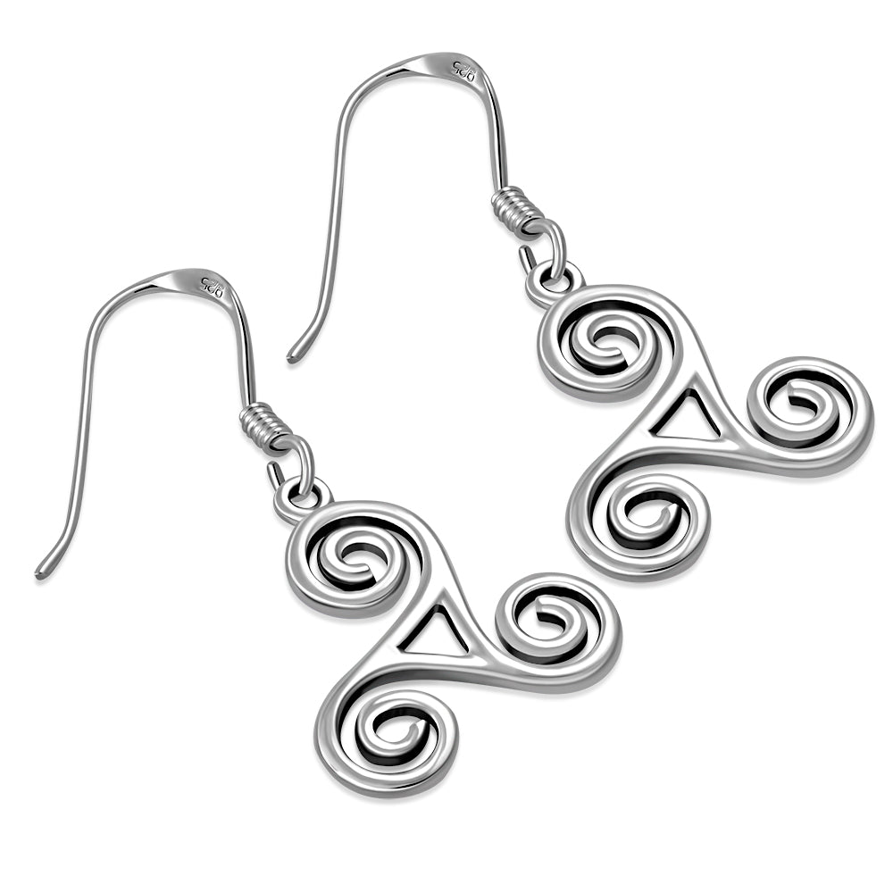 Celtic Triskele Triple Spiral Plain Silver Earrings