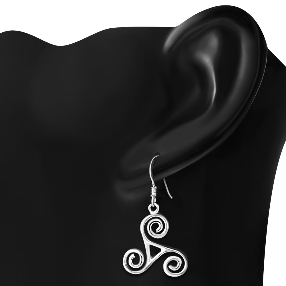 Celtic Triskele Triple Spiral Plain Silver Earrings