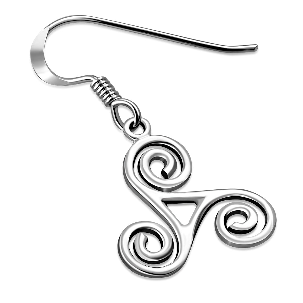 Celtic Triskele Triple Spiral Plain Silver Earrings