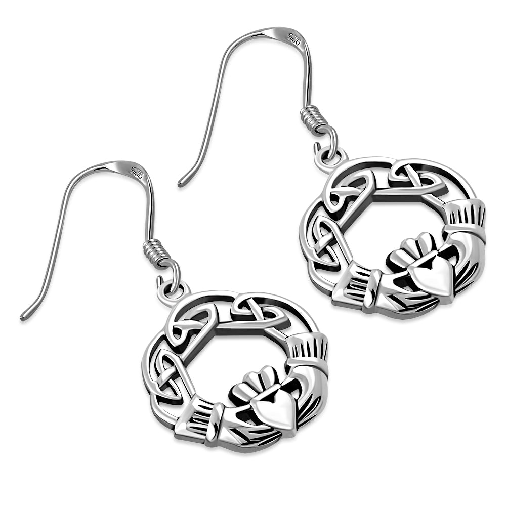 Celtic Knot Silver Claddagh Earrings