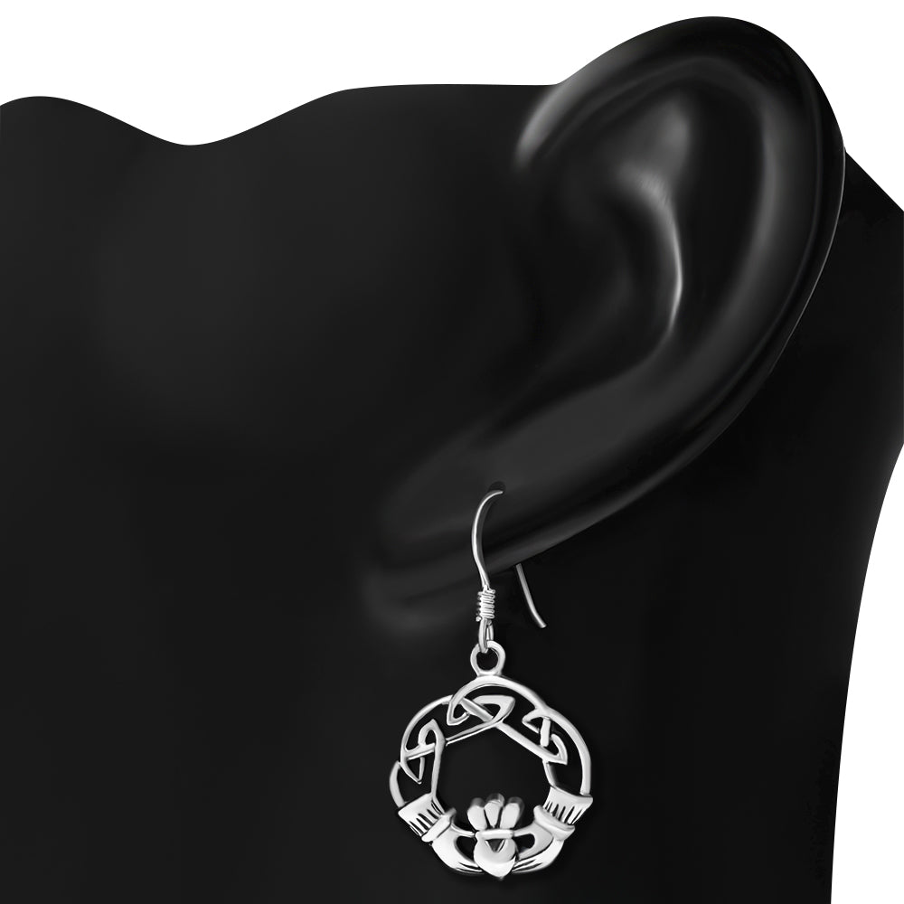 Celtic Knot Silver Claddagh Earrings