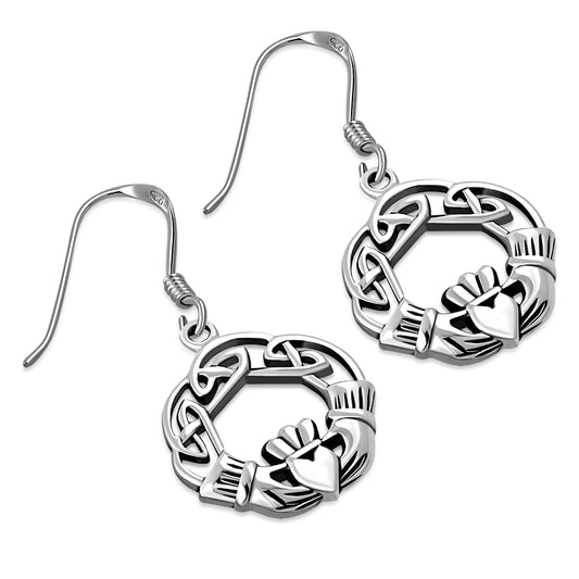 Celtic Knot Silver Claddagh Earrings