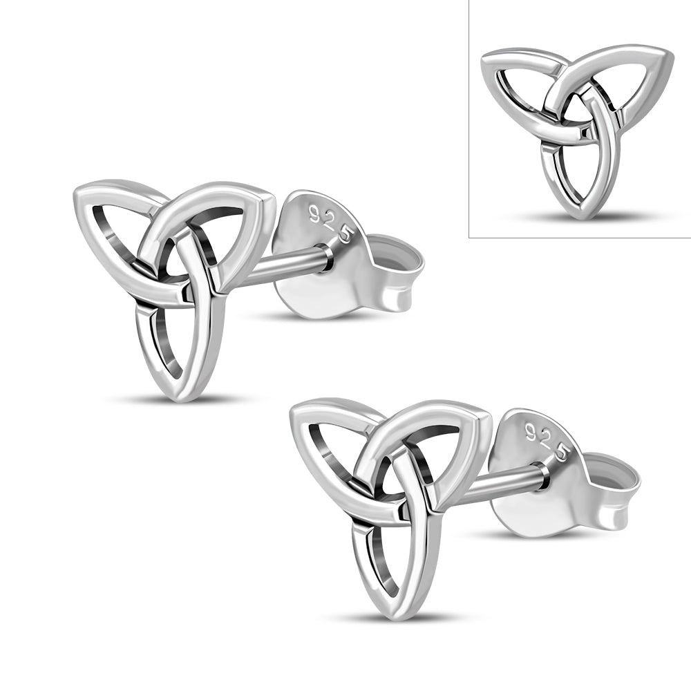 Large Celtic Trinity Knot Stud Silver Earrings