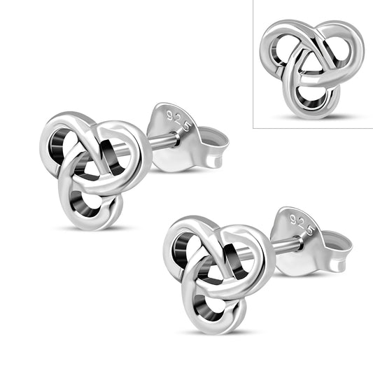 Rounded Trinity Knot Silver Stud Earrings