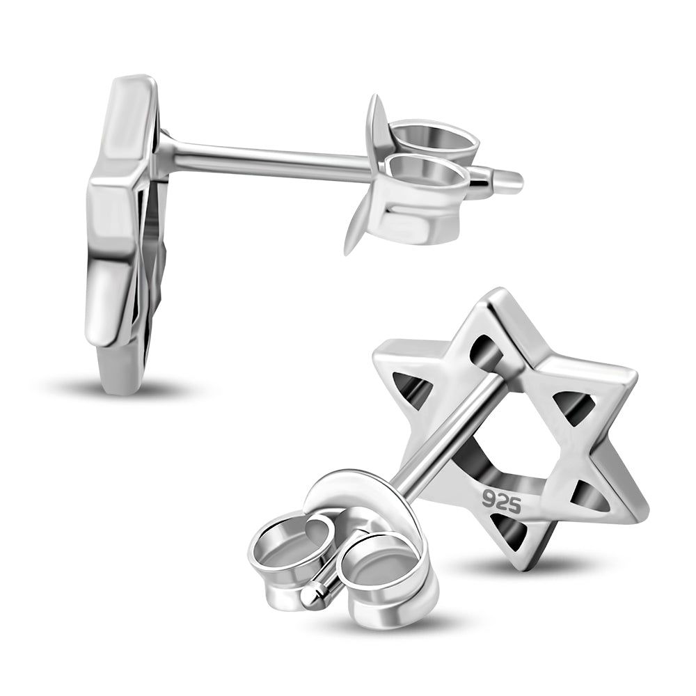 Star Of David Jewish Judaica 925 Sterling Silver Stud Earrings