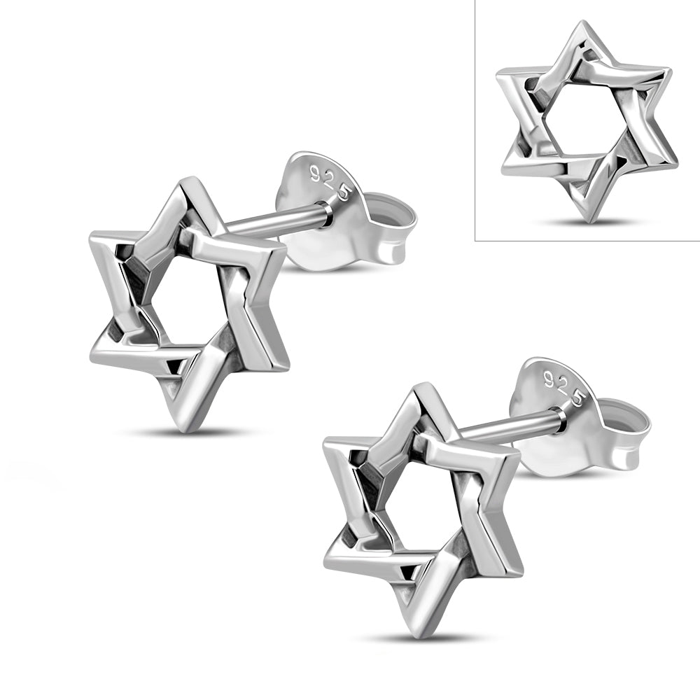 Plain Silver Star of David Stud Earrings