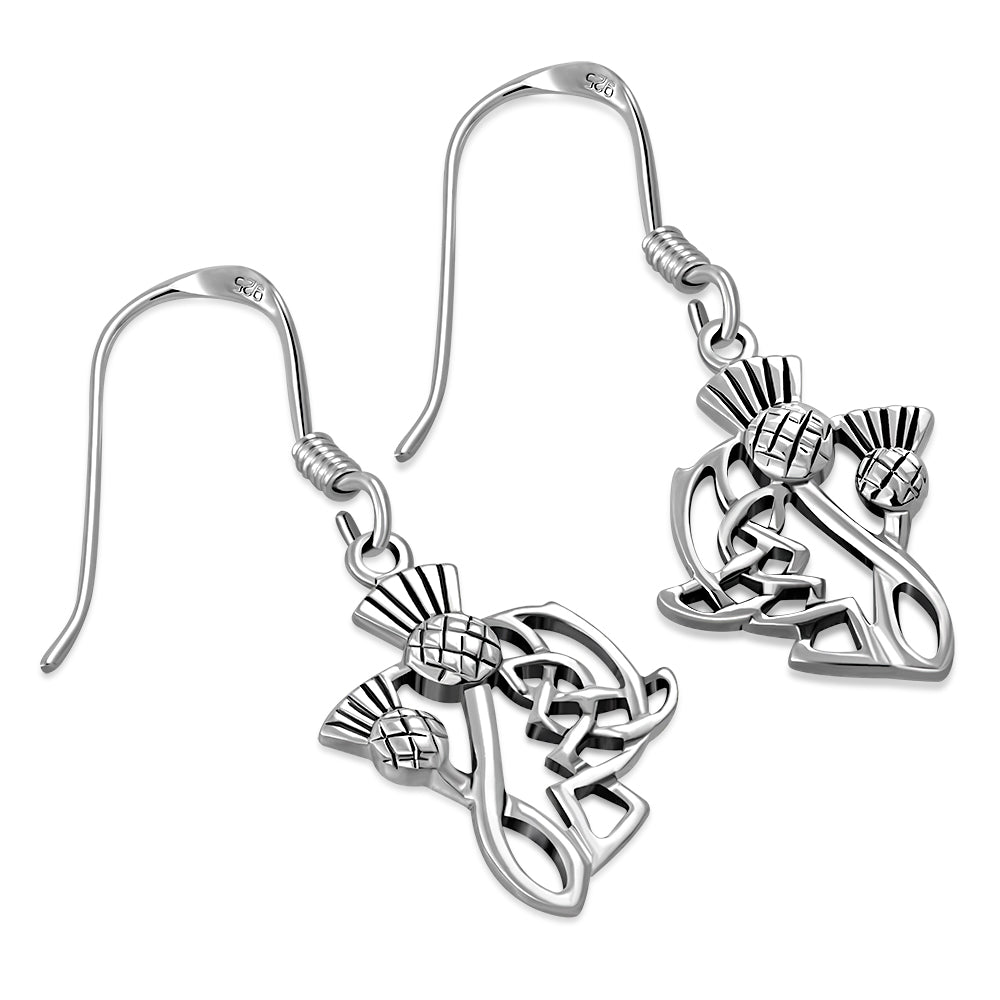Celtic Knot Thistle Plain Silver Earrings