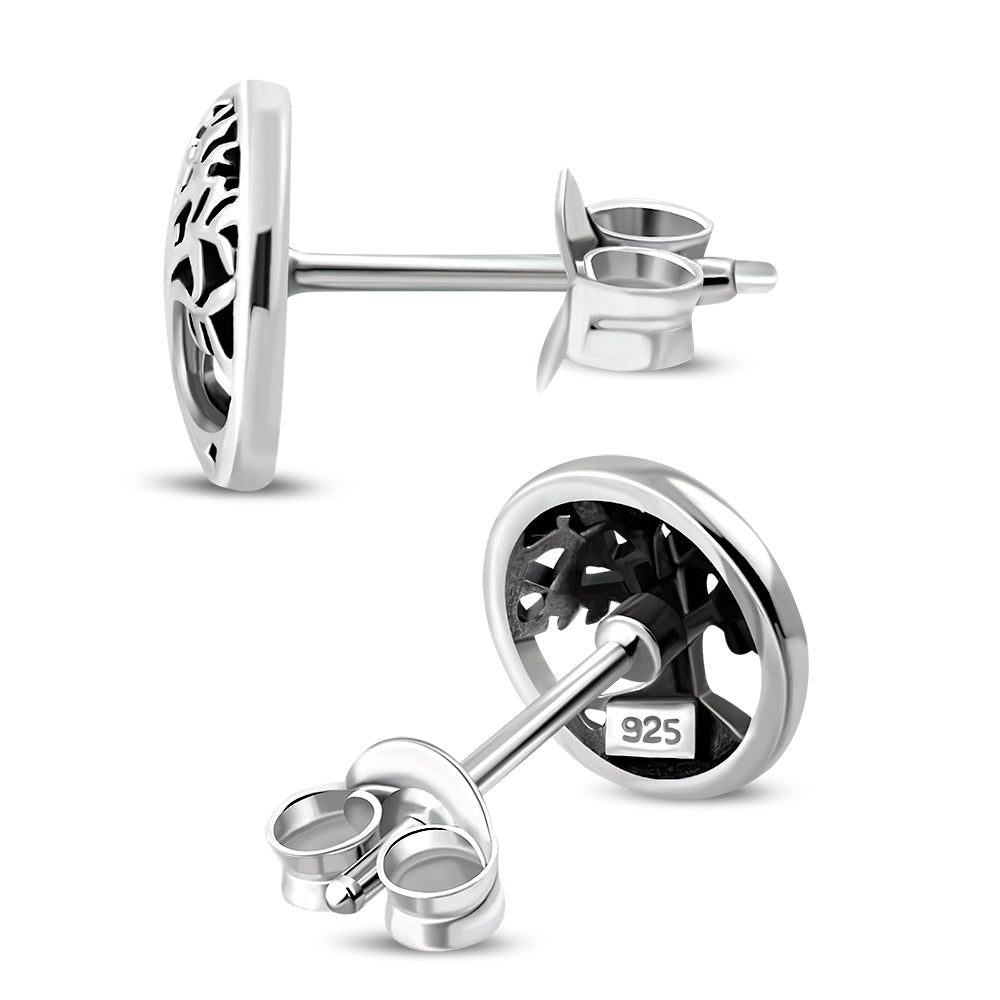 Round Celtic Tree of Life Silver Stud Earrings