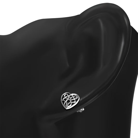 Celtic Knot Heart Stud Silver Earrings
