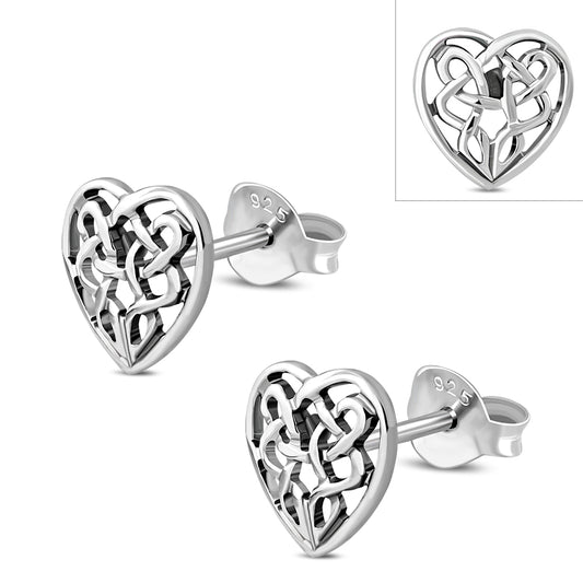 Celtic Knot Heart Stud Silver Earrings