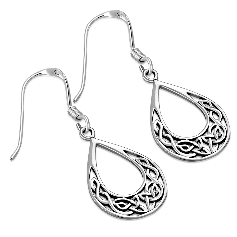 Drop Shape Celtic Knot Sterling Silver Earrings
