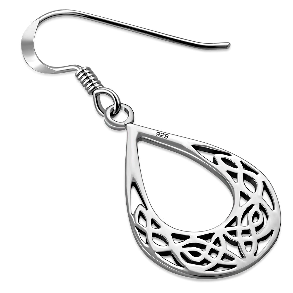 Drop Shape Celtic Knot Sterling Silver Earrings