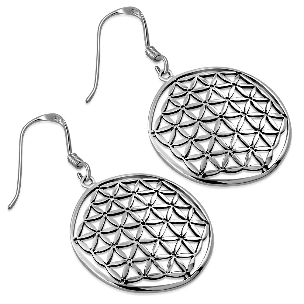 Large Flower of Life Silver Earrings