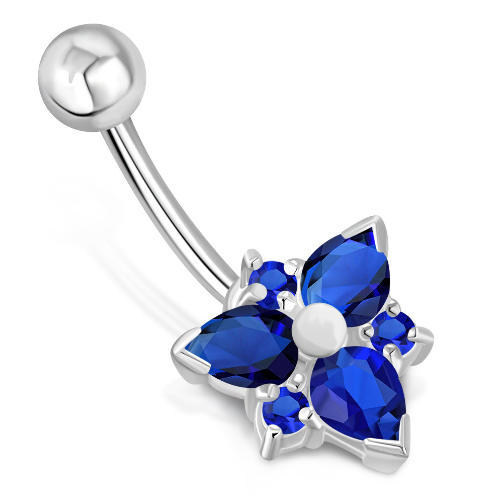 Blue Sapphire CZ Triangle Silver Belly Ring