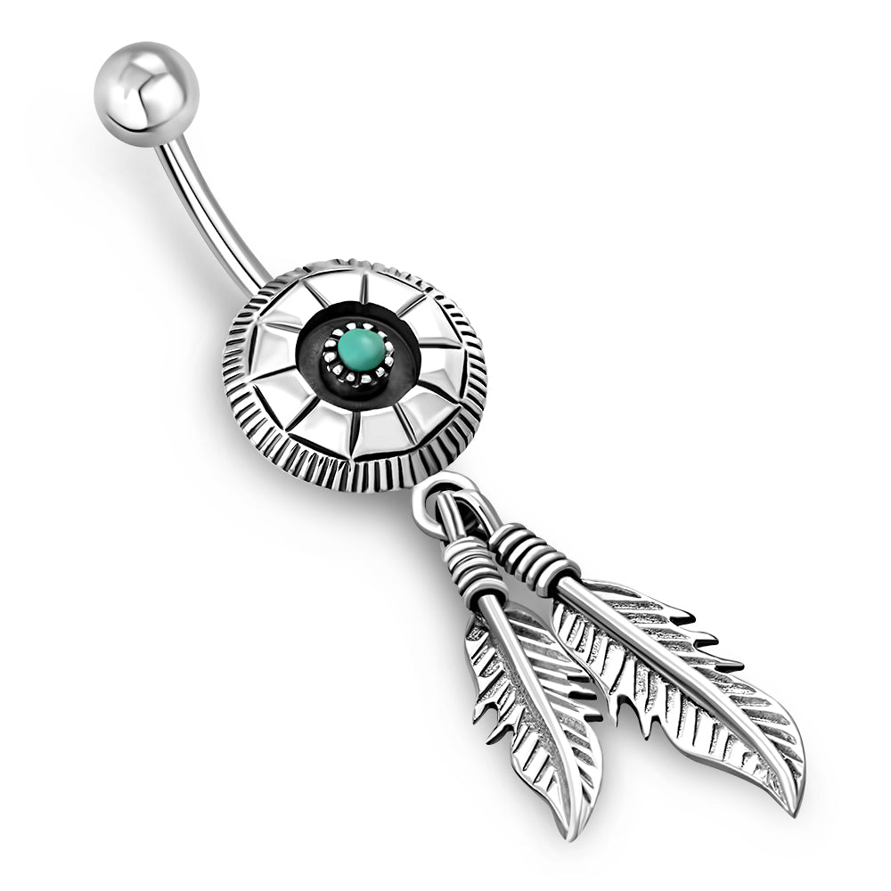 Native American Belly Navel Ring w/ Turquoise 316L & Silver