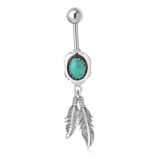 Ethnic Belly Button Navel Ring w Turquoise