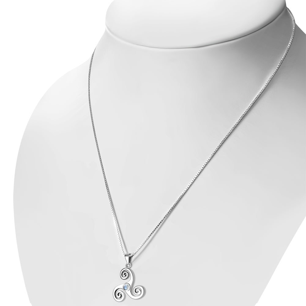 Rainbow Moonstone Triskele Triskelion Triple Archimedean Spiral Celtic Silver Pendant