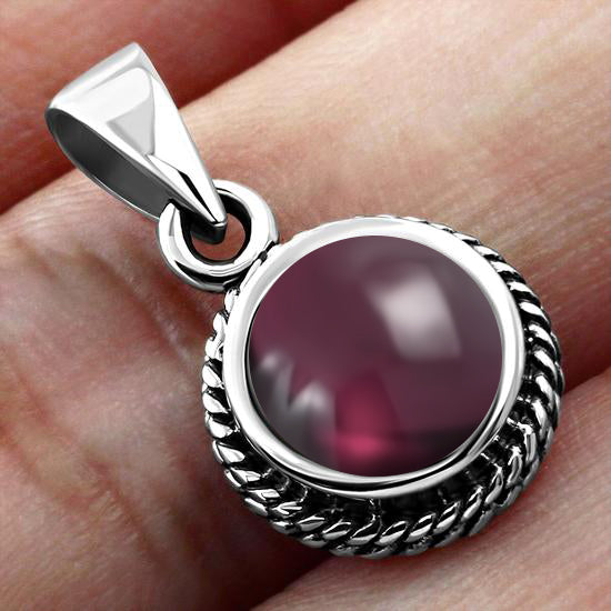 Garnet Stone Round Silver Pendant