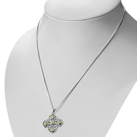 Large Peridot Stone Jerusalem Cross Silver Pendant