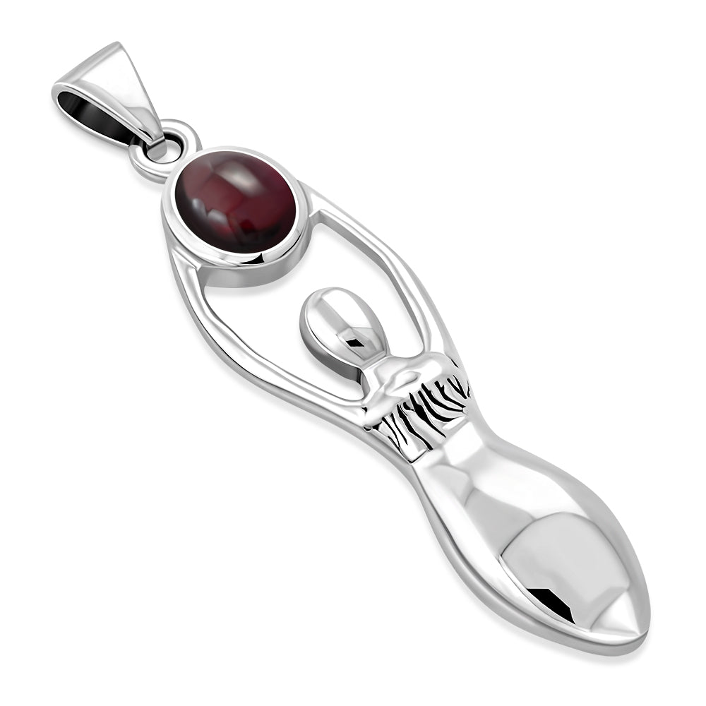 Garnet Goddess Silver Pendant