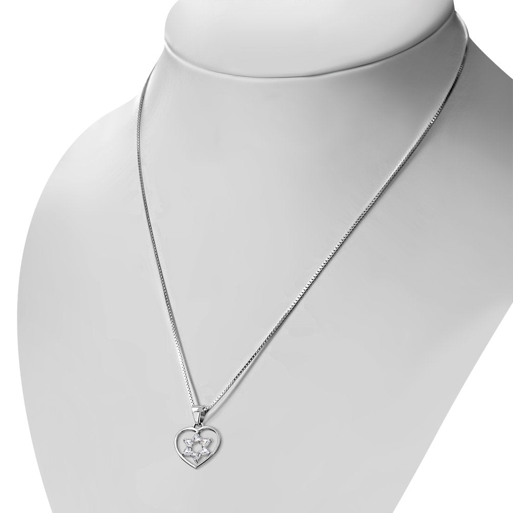 Heart Star of David Silver Pendant set w/ Clear CZ