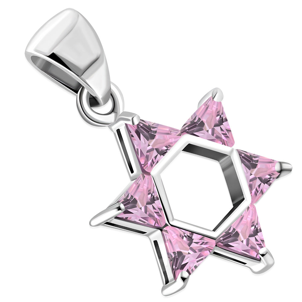 Tiny Star of David Silver Pendant set w/ Pink CZ