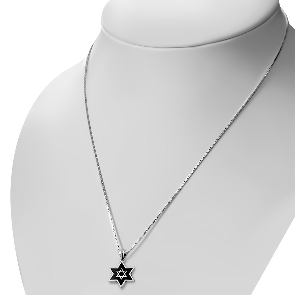 Black Enamel Star Of David Silver Pendant