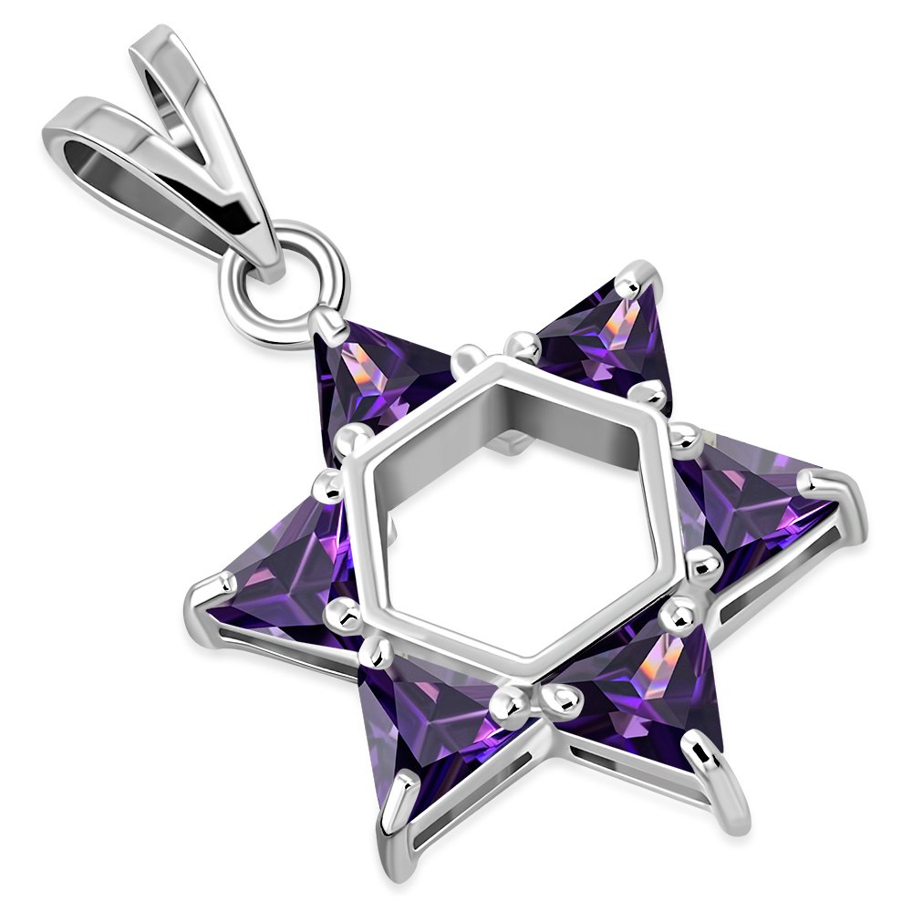 Large Star David Pendant Amethyst CZ