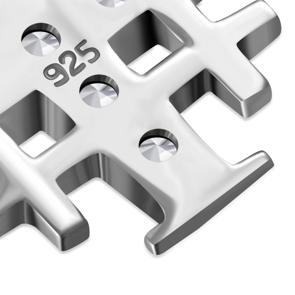 Small Clear CZ Jerusalem Cross Silver Pendant