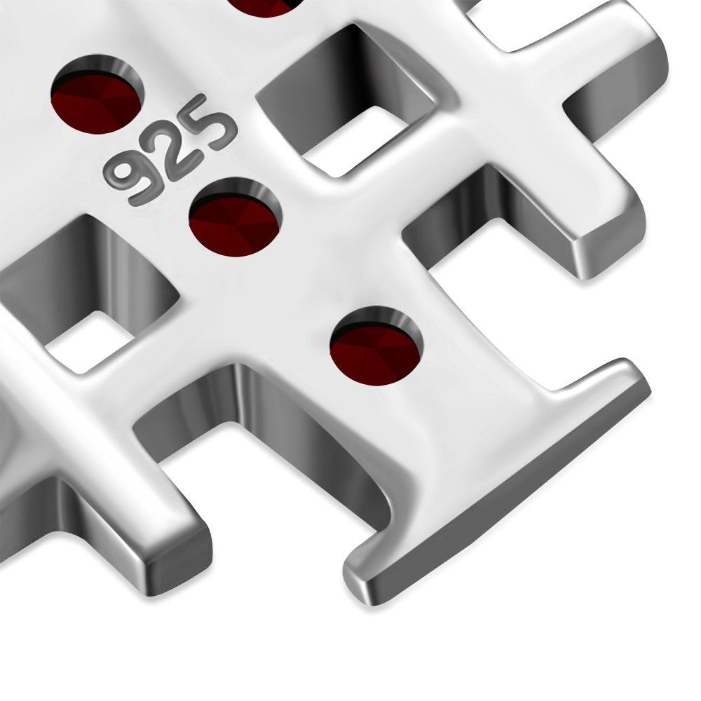 Jerusalem Cross Silver Pendant set w/ Garnet Stone