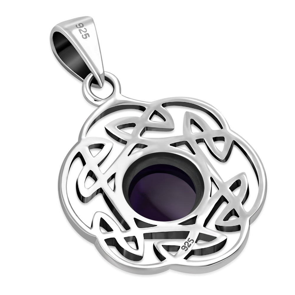 Amethyst Stone Round Celtic Knot Silver Pendant