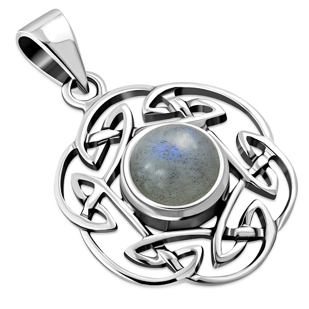 Labradorite Round Celtic Knot Silver Pendant