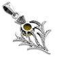 Small Silver Thistle Pendant set w/ Faceted Citrine Stone