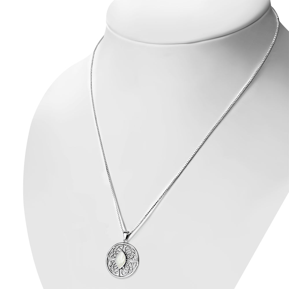 Large Round Celtic Silver Pendant w/ Mother of Pearl