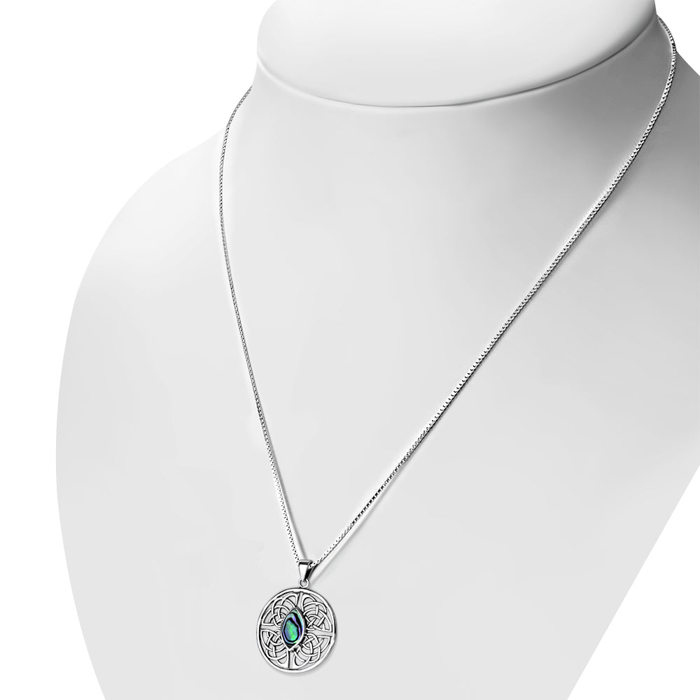 Large Round Celtic Silver Pendant w/ Abalone Shell