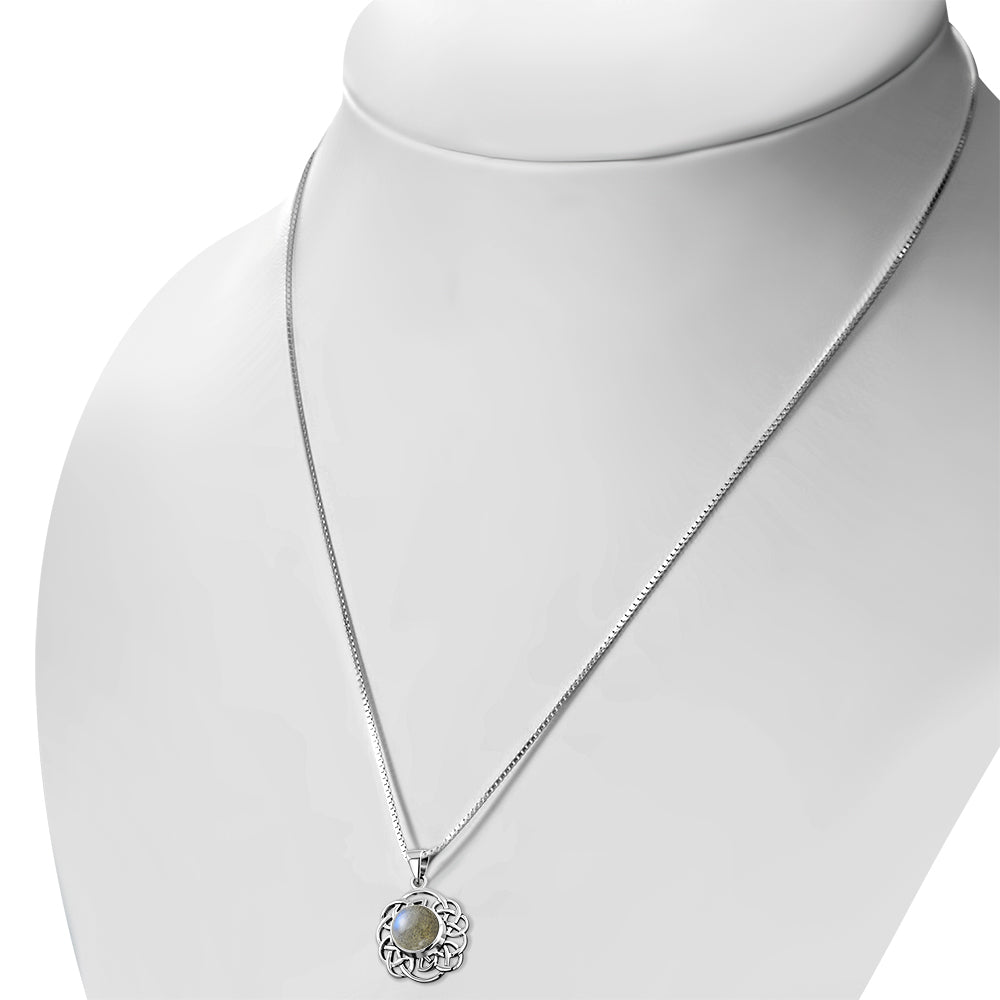 Round Celtic Knot Silver Pendant set w/ Labradorite